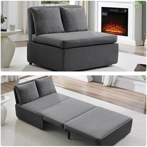 BALUS 2 in 1 Twin Size Sleeper Chair Pull Out Sofas Couch with Pullout Beds, 43" W Convertible Guest Sleepers Chair Bed Sofabed with Pillows and Mattress for Living Room Apartment Loft, Dark Grey