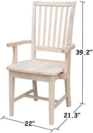 IC INTERNATIONAL CONCEPTS Solid Wood Mission Arm Chair, Unfinished