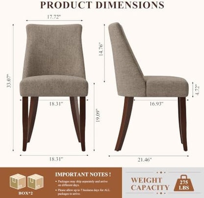 COLAMY Upholstered Dining Chairs Set of 4, Mid Century Modern Kitchen Chairs with Back, Farmhouse Fabric Side Dining Room Chairs with Wood Legs for Dining Room Restaurant, Brown