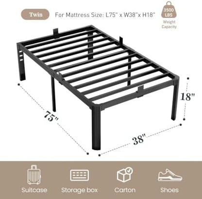 Metal Bed Frame Twin Size, 18 Inch Sturdy Heavy Duty Platform Bed Frames