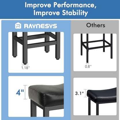 Raynesys 29 Inche Bonded Leather Counter Height Bar Stools Set of 2 Square