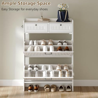 Shoe Cabinet for Entryway with 2 Flip Drawers & 2 Storage Drawers