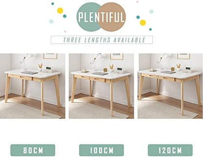 IOTXY Solid Wood Writing Desk - Home Office Laptop Computer Table, White