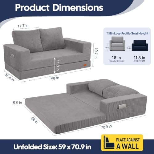 COMAX Futon Sofa Bed, Convertible Sofa Bed, Folding Boneless Couches
