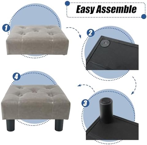 BRIAN & DANY Small Foot Stool, Leather Foot Stools with Legs, Stable Small Footstool for Living Room, Charcoal Gray