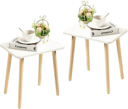 FORAOFUR White End Tables Set of 2, Small Side Tables Accent Tables Living Room, Boho Side Table with Wooden Legs, Easy Assembly | 2 Pack white wood, modern rectangular, fits living/bedroom/balcony, compact, versatile, sturdy nightstand