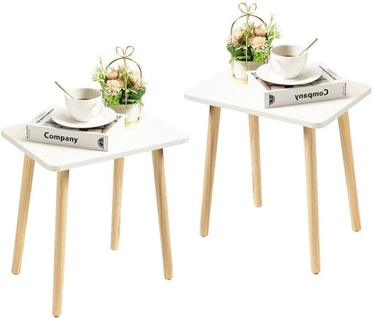 FORAOFUR White End Tables Set of 2, Small Side Tables Accent Tables Living Room, Boho Side Table with Wooden Legs, Easy Assembly | 2 Pack white wood, modern rectangular, fits living/bedroom/balcony, compact, versatile, sturdy nightstand