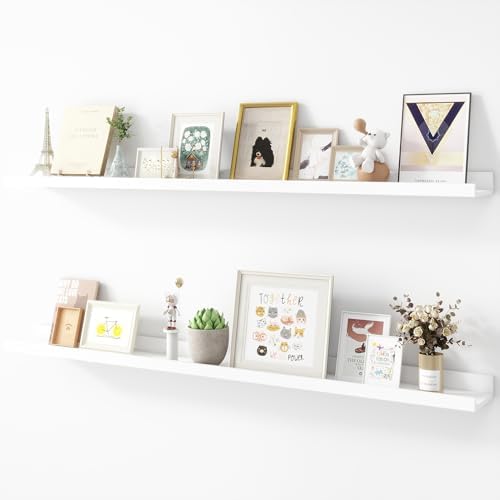 Picture Ledge Shelf, Wood Floating, Set of 2, 48 inch, White