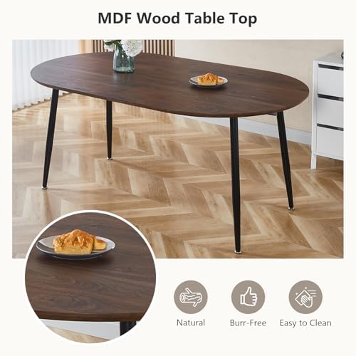 Extendable Round Dining Table for 4 6 Wooden Dining Room Table 39" to 70" Modern Kitchen Table for Dining Room Office Expandable Oval Dinner Table with MDF Top and Wood Legs Brown