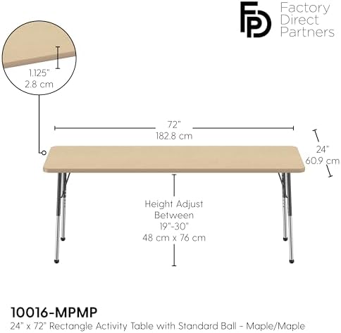 FDP 24" x 72" Rectangle Table with Ball Glide Legs - Maple/Maple/Black