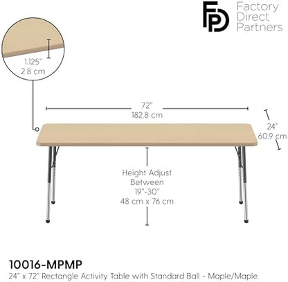 FDP 24" x 72" Rectangle Table with Ball Glide Legs - Maple/Maple/Black