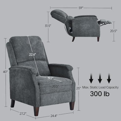 VKNOW Recliner Chair, Fabric Recliner with Adjustable Back, Dark Grey