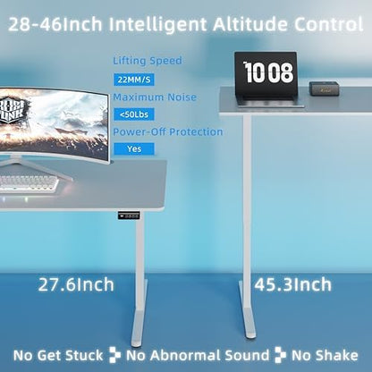 Shintenchi Standing Desk, 71x31 Inch Height Adjustable Electric Sit Stand up Desk, Ergonomic Rising Computer Table, Modern Lift Gaming Desk Workstation for Home Office, White