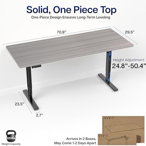 VIVO Electric Standing Desk, Solid 1-Piece 71" x 30" Dark Gray Top