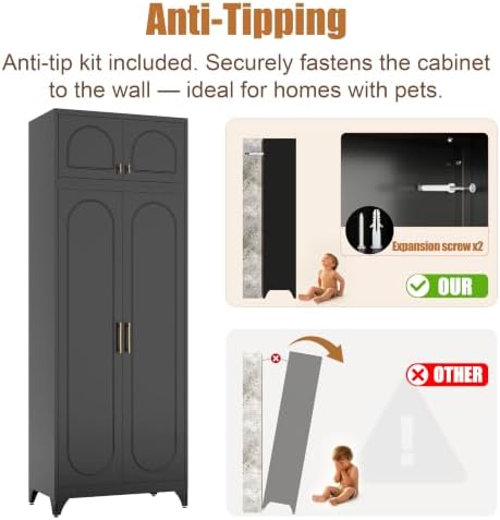 Armoire Wardrobe Closet with Hanging Rod and 2 Adjustable Shelves