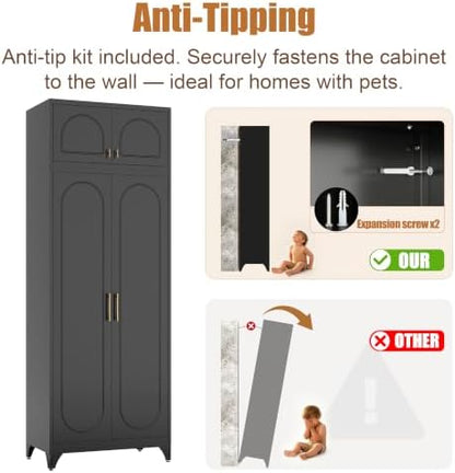 Armoire Wardrobe Closet with Hanging Rod and 2 Adjustable Shelves