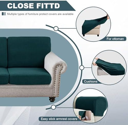 UNBBRRL Seat Cushion Cover and Back Covers for Corner Sofa Stretch Jacquard, Non Slip L Shaped Sofa Slipcover with Storage Ottoman, Sectional Couch Cover for Chaise Lounge (Teal,16 x 30 x 6”)
