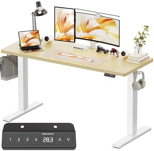 55x24 Inches Height Adjustable Electric Standing Desk with 2 Hooks for Home Office, Ergonomic Sit Stand up Desk with Splice Board, Oak