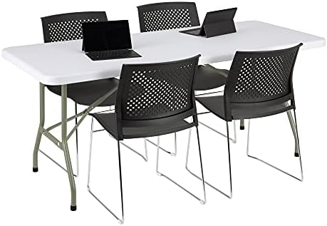 Norwood Commercial Furniture 6 ft Multipurpose Indoor Outdoor Heavy Duty Portable Rectangular Blow Molded Plastic Folding Table (30" W x 72" L) White,NOR-NAF3072WH-SO