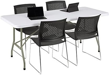 Norwood Commercial Furniture 6 ft Multipurpose Indoor Outdoor Heavy Duty Portable Rectangular Blow Molded Plastic Folding Table (30" W x 72" L) White,NOR-NAF3072WH-SO