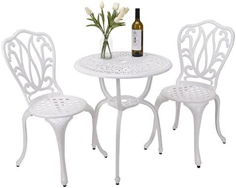 YKSY&YKSY 3-Piece Patio Bistro Furniture Set Cast-Aluminum Bistro Table Set for Lawn,Garden,Backyard