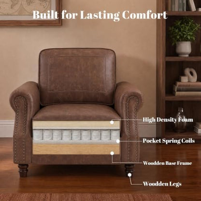 Kingfun Faux Leather Accent Chair with Rolled Arms,Mocha