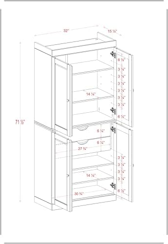 Palace Imports Solid Wood Kitchen Pantry Cabinet - 71.5" Tall x 32" Wide - Wooden Storage Cabinet with 4 Shaker Doors, 2 Drawers & 4 Adjustable Shelves, Beige, 100% Eco-Friendly Wood, Made in Brazil