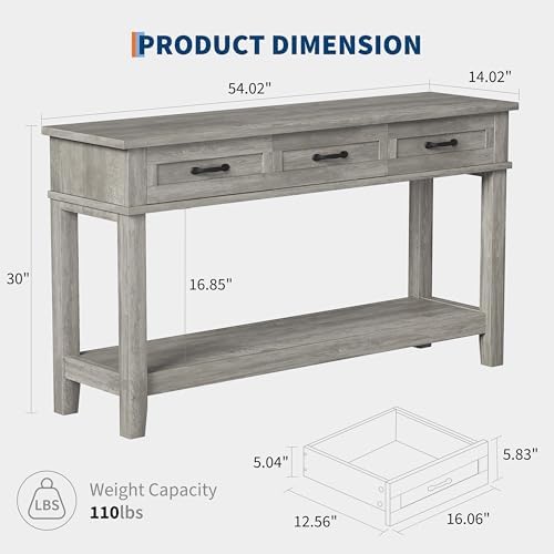 GarveeHome 3 Drawers Entryway Table, Farmhouse Wooden Console Table,Grey