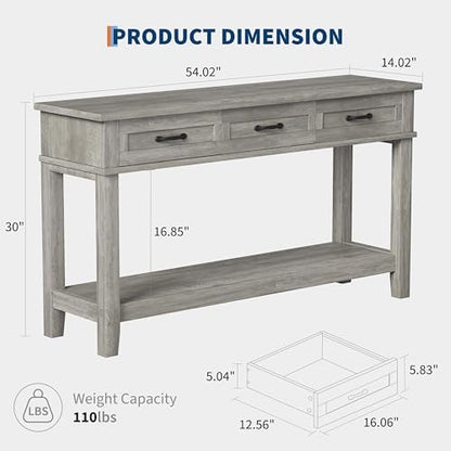 GarveeHome 3 Drawers Entryway Table, Farmhouse Wooden Console Table,Grey