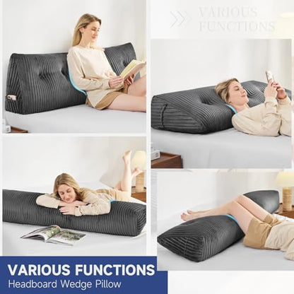 Z-hom Headboard Pillow, Wedge Backrest Cushion, Queen Size,NO Roll Pillow