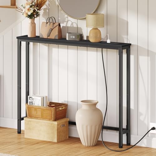 HOOBRO 39.4 Inch Narrow Console Table with Power Outlets, Sofa Table