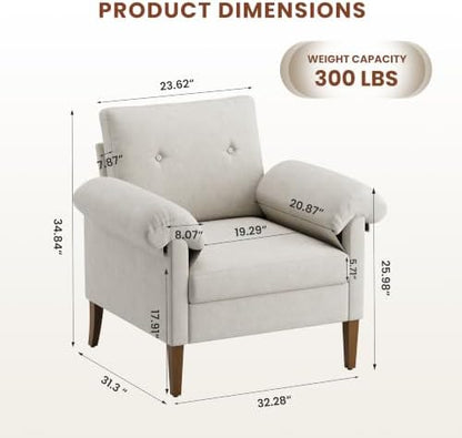 Accent Chair, Modern Upholstered Corner Chair with Padded Arms