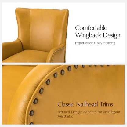 HULALA HOME Faux Leather Accent Chair, Yellow