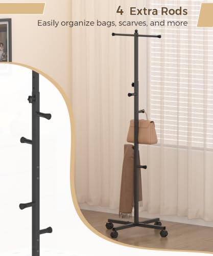 Koutemie 62" T-Shaped Coat Rack Hanger Stand Freestanding with Wheel, Black