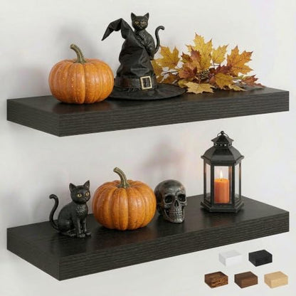 Dreamland 18" Floating Shelves, Rustic Wooden Black Wall Shelves for Bathroom|Bedroom|Kitchen, Deep Wall Mounted Book Shelf, Wood Storage Display Shelf for Home Decor, Set of 2