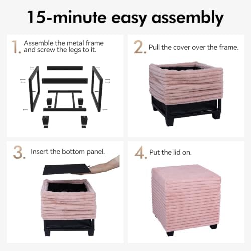 ABHENG Steel Frame Square Ottoman with Storage Vanity Stool Pink UASND643P
