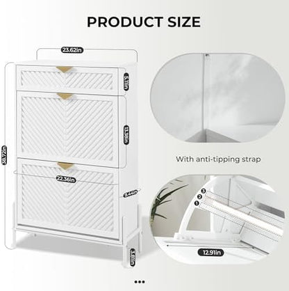 Shoe Cabinet with 2 Flip Drawers, Narrow Entryway Rack, White