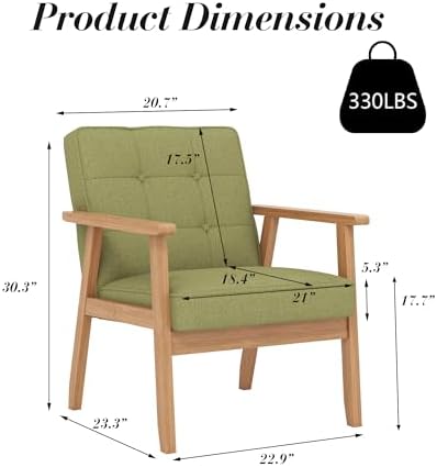 KCC Mid-Century Modern Linen Fabric Accent Chair for Living Room,Green