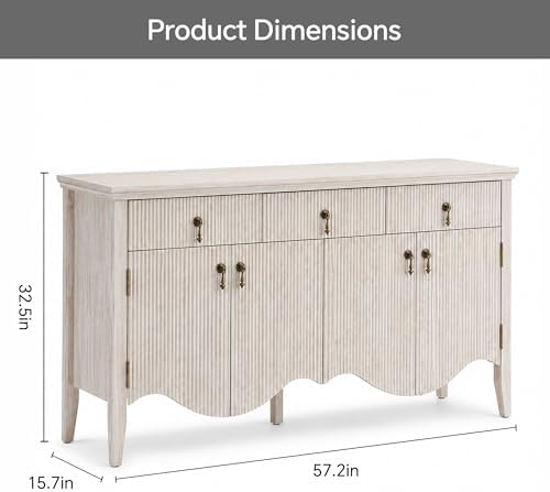 57" Fluted Sideboard Buffet with Storage, 4 Doors & 3 Drawers, Oak