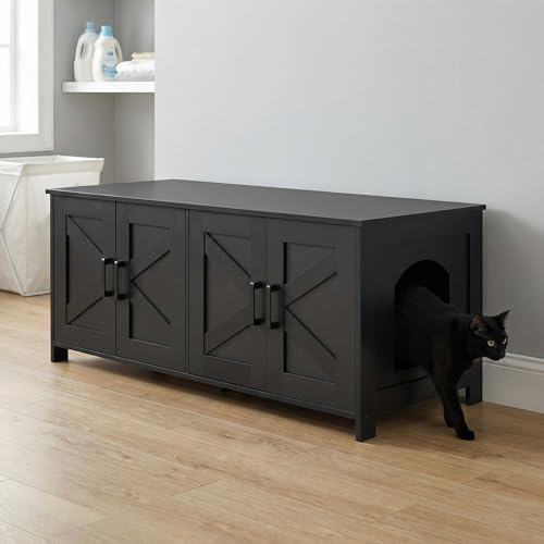 47.2”L Cat Litter Box Enclosure for 2 Cats, Black