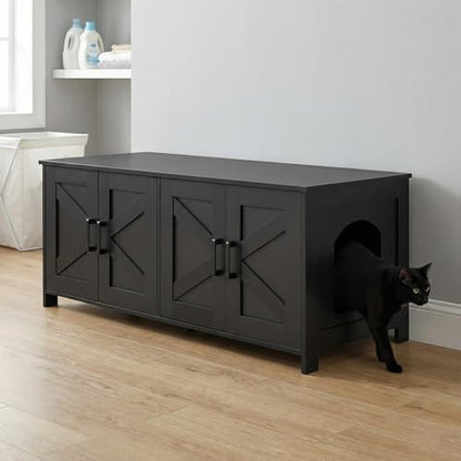 47.2”L Cat Litter Box Enclosure for 2 Cats, Black