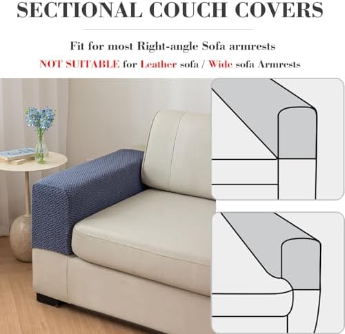 2Pcs Couch Arm Covers, Armrest Cover for Sofa, Sofa Arms Covers Washable Arms with Twist Pins Soft,Skin-Friendly for Pets (Texture Metal Gray, Armrest Cover)