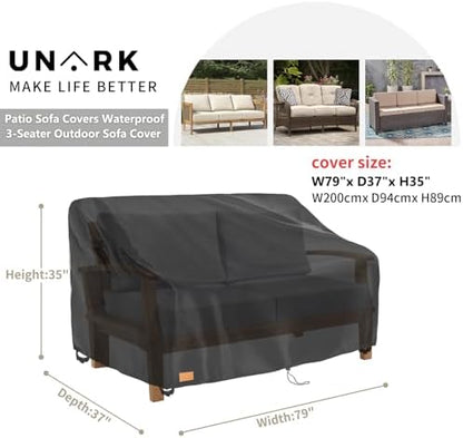 Patio 3-Seater Sofa Cover, 3 Seater Outdoor Couch Cover Waterproof Couch Covers Fits up to 79W x 37D x 35H Inches, Waterproof Heavy Duty Patio Furniture Covers, Black