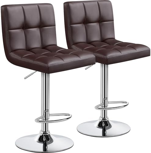 Yaheetech Bar Stools Set of 2 Adjustable Counter Height Barstools Brown
