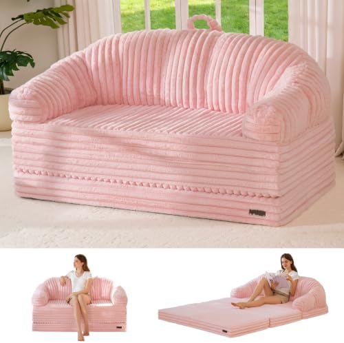 MAXYOYO Folding Sofa Bed Chair, Sleeper Chair for Adults, Faux Fur
