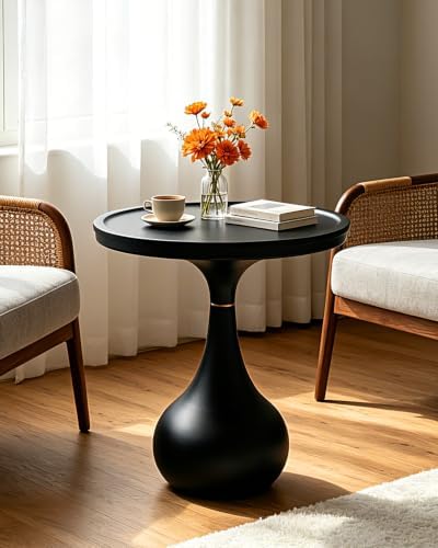 18IN x 21IN Round Side Table Modern Small Black Side Table, Matel Pedestal Accent Coffee End Table for Living Room Bedroom, Easy Assembly Indoor/Outdoor Circle Table