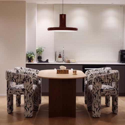 Modern Black-White Chenille Barrel Dining Chairs Set of 3 Kitchen