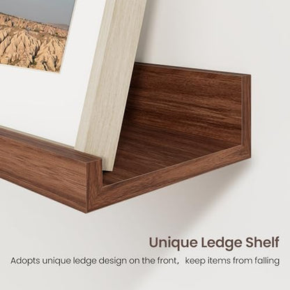 Picture Ledge Shelf, 24 Inch Walnut Floating Shelves Set of 3