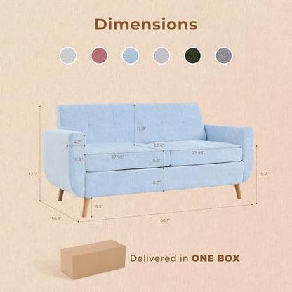 WELAX 65" Loveseat Lounge Sofa, Modern Decor Love Seat Couches for Living Room, Button Tufted Upholstered Small Couch with Solid Wood Legs, Comfy Sofas Furniture for Home, Apartment, Blue