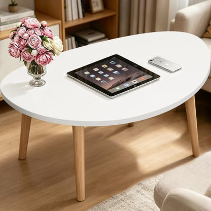 Small Coffee Table, Oval Coffee Tables for Small Space 23.6"L Kidney White